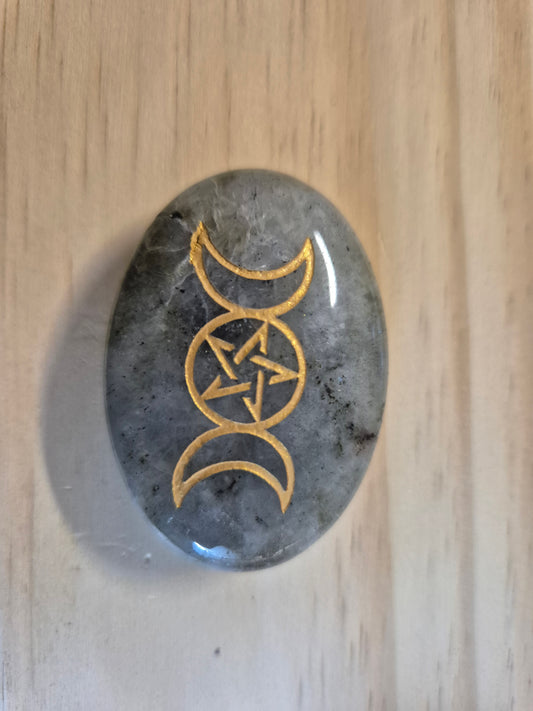 Triple Moon Labradorite Palm Stone & Pouch