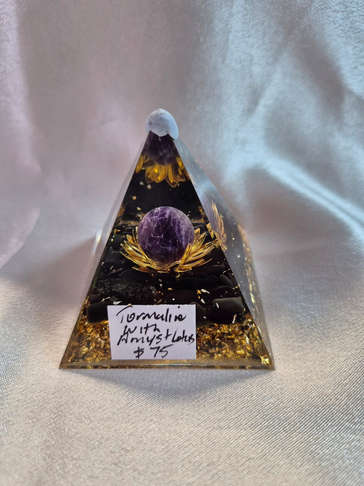 Orgonite Tourmaline & Amethyst Pyramid
