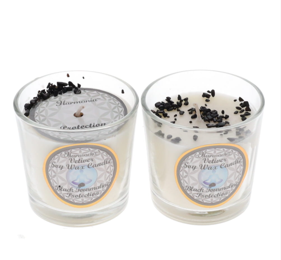 CRYSTAL SAND CANDLE - Protection Tourmaline Vetiver Scented Votive