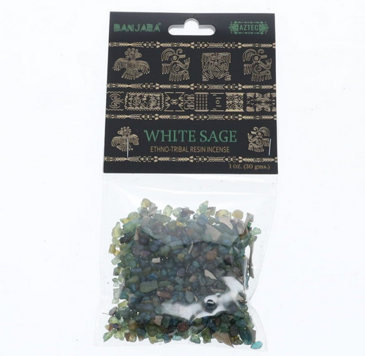 Elevate your senses and embrace serenity with our Banjara White Sage Ethno-Tribal Resin Incense.
