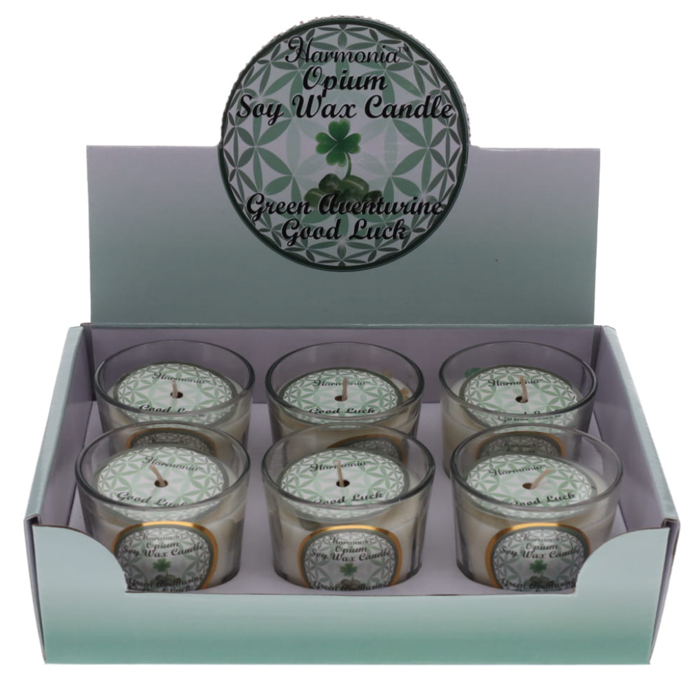 CRYSTAL SAND CANDLE - Good Luck Green Aventurine Opium Scented Votive