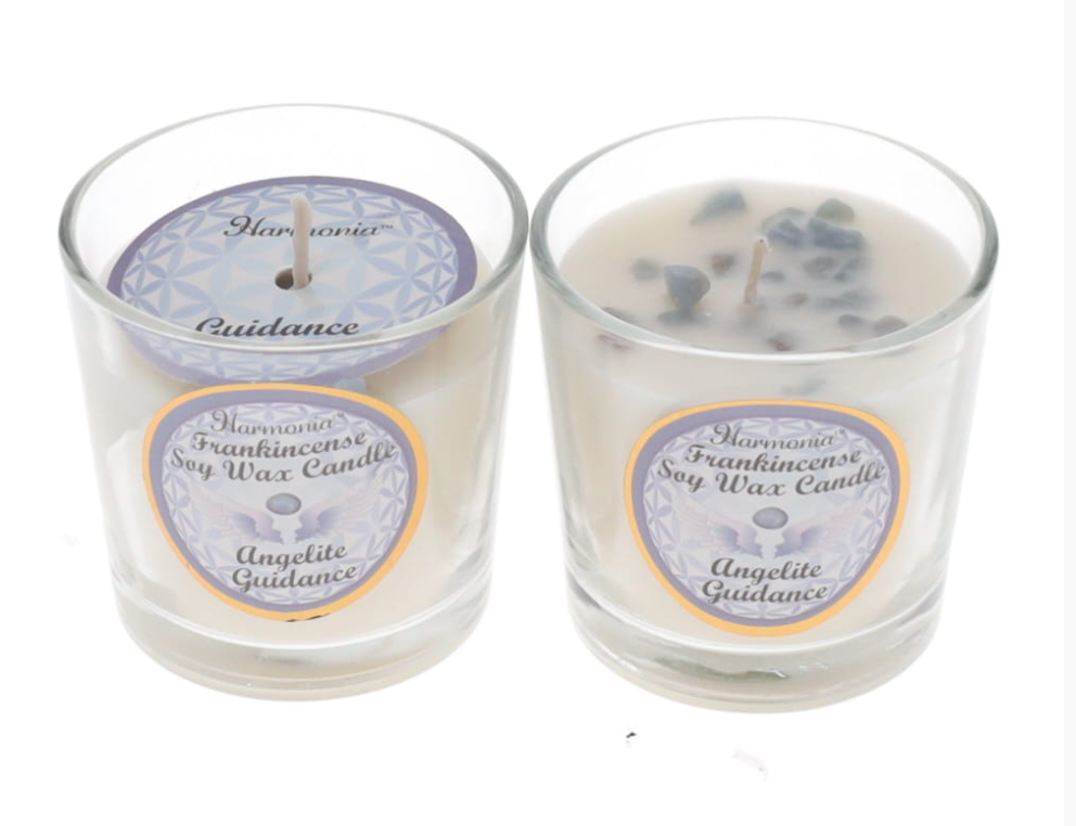 CRYSTAL SAND CANDLE - Guidance Angelite Frankincense Scented Votive