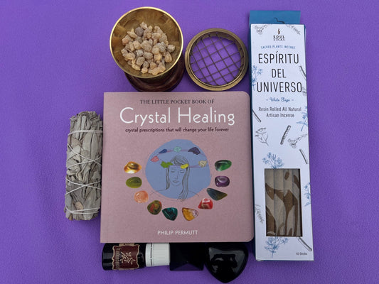 Spiritual Cleansing Kit: Sage, Crystal Healing Book, Artisan Incense, & Healing Stones
