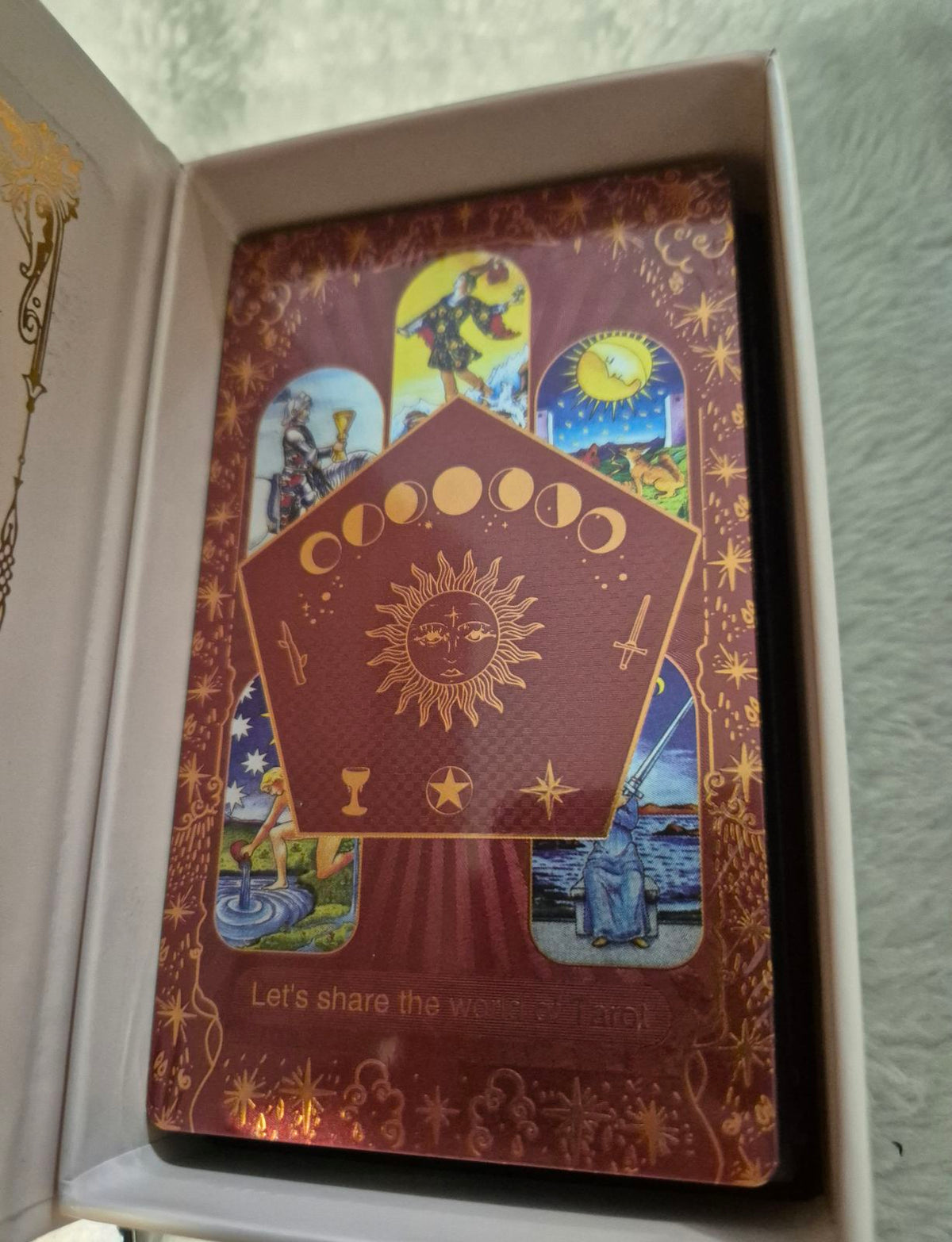 Blush Pink & Gold Foil Tarot Cards – Burgundy Celestial Edition