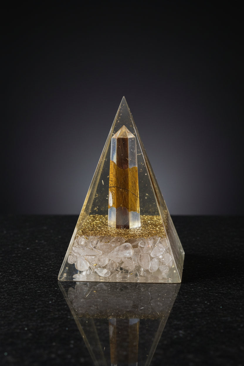 Tiger’s Eye Orgonite Pyramid – Confidence, Protection & Grounding