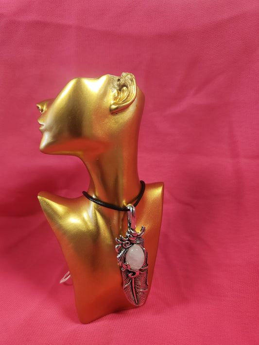 Rose Quartz Feather Pendant