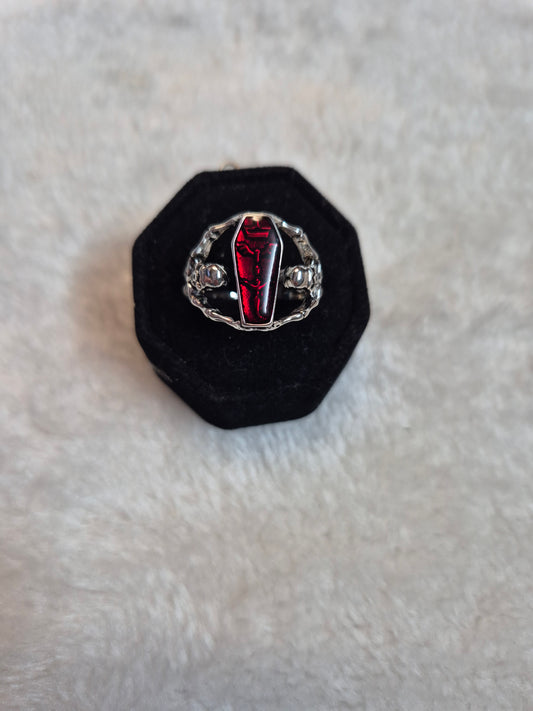 Red Coffin Skeleton Ring