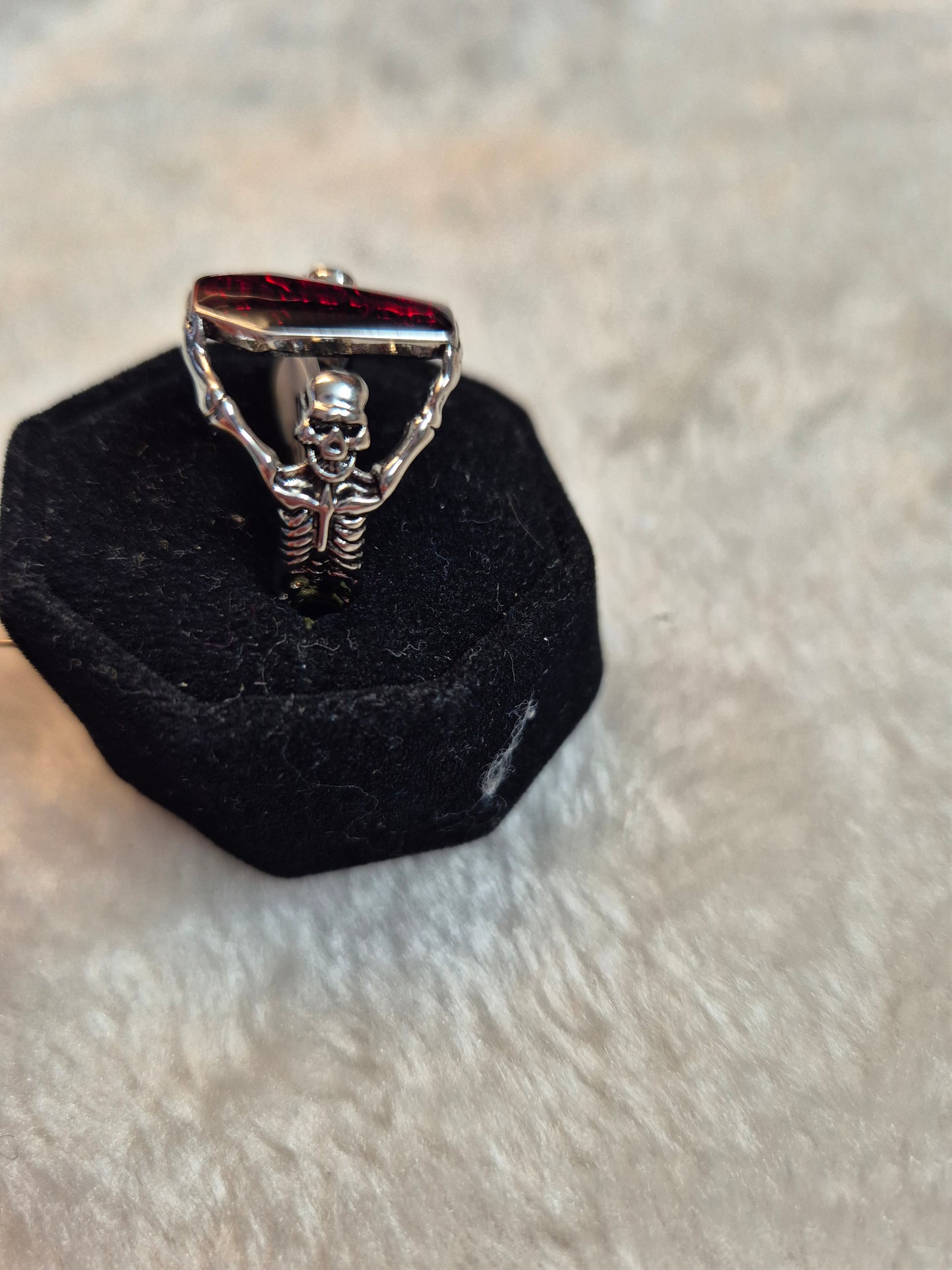 Red Coffin Skeleton Ring