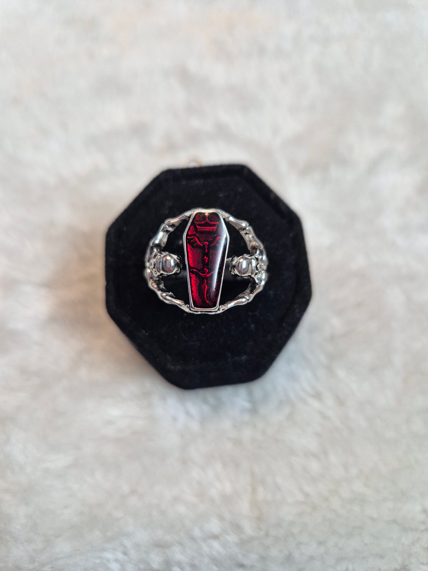 Red Coffin Skeleton Ring