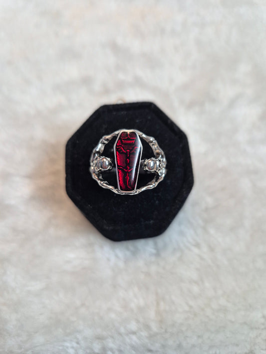 Red Coffin Skeleton Ring