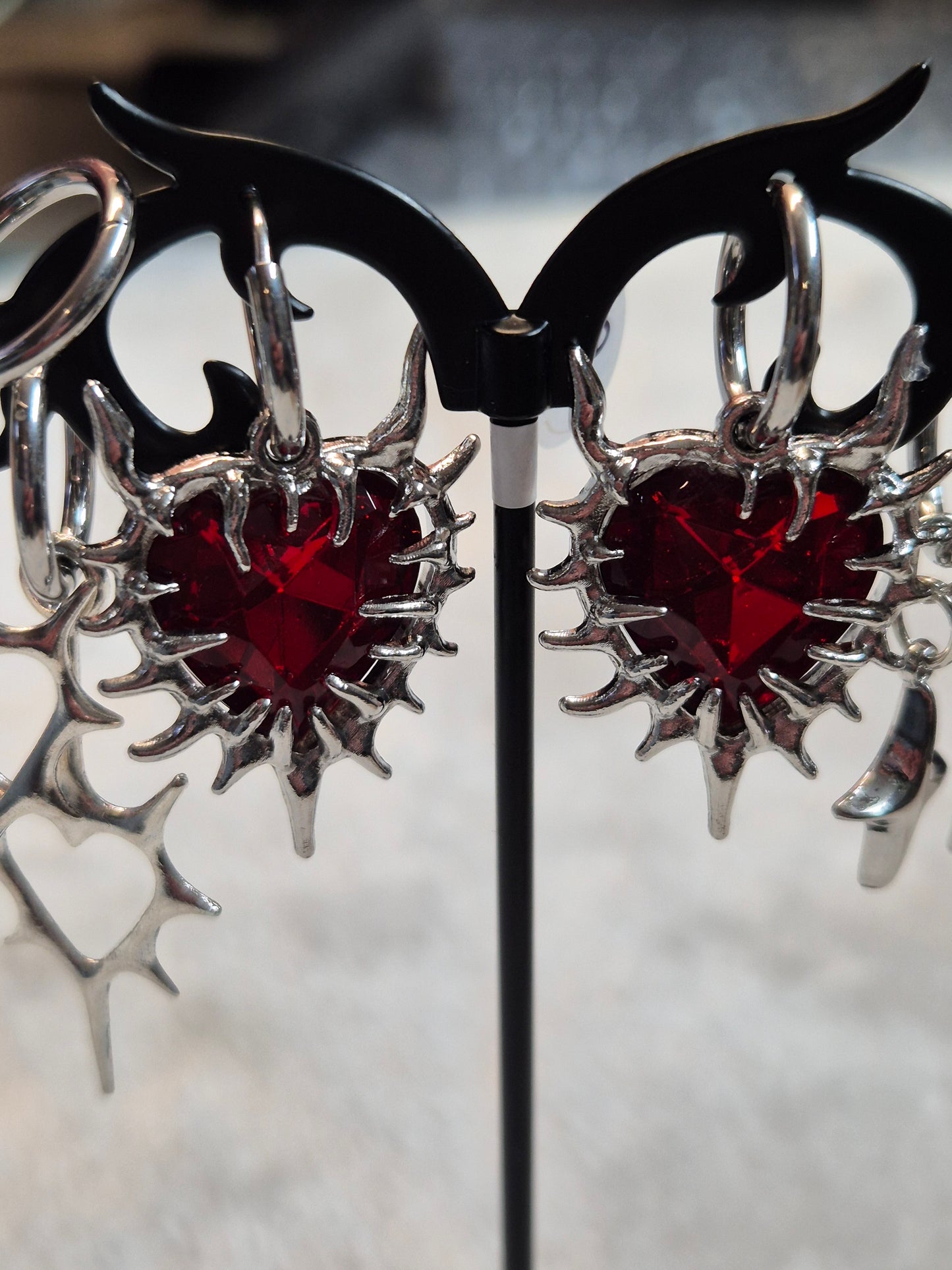 Red Gothic Heart Earrings