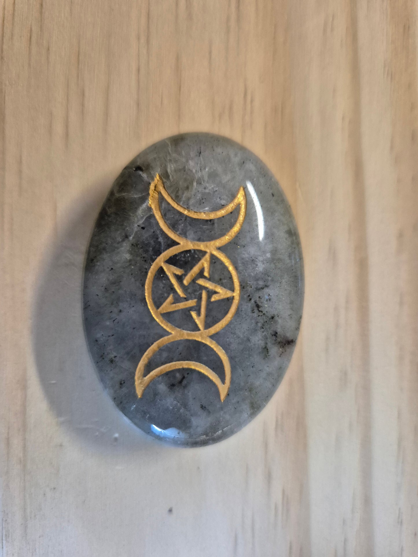 Triple Moon Labradorite Palm Stone & Pouch