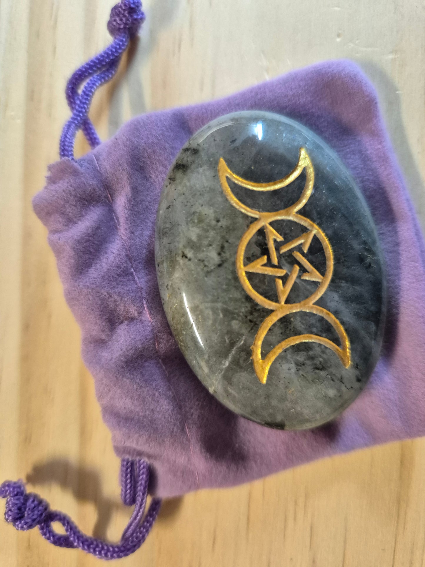Triple Moon Labradorite Palm Stone & Pouch