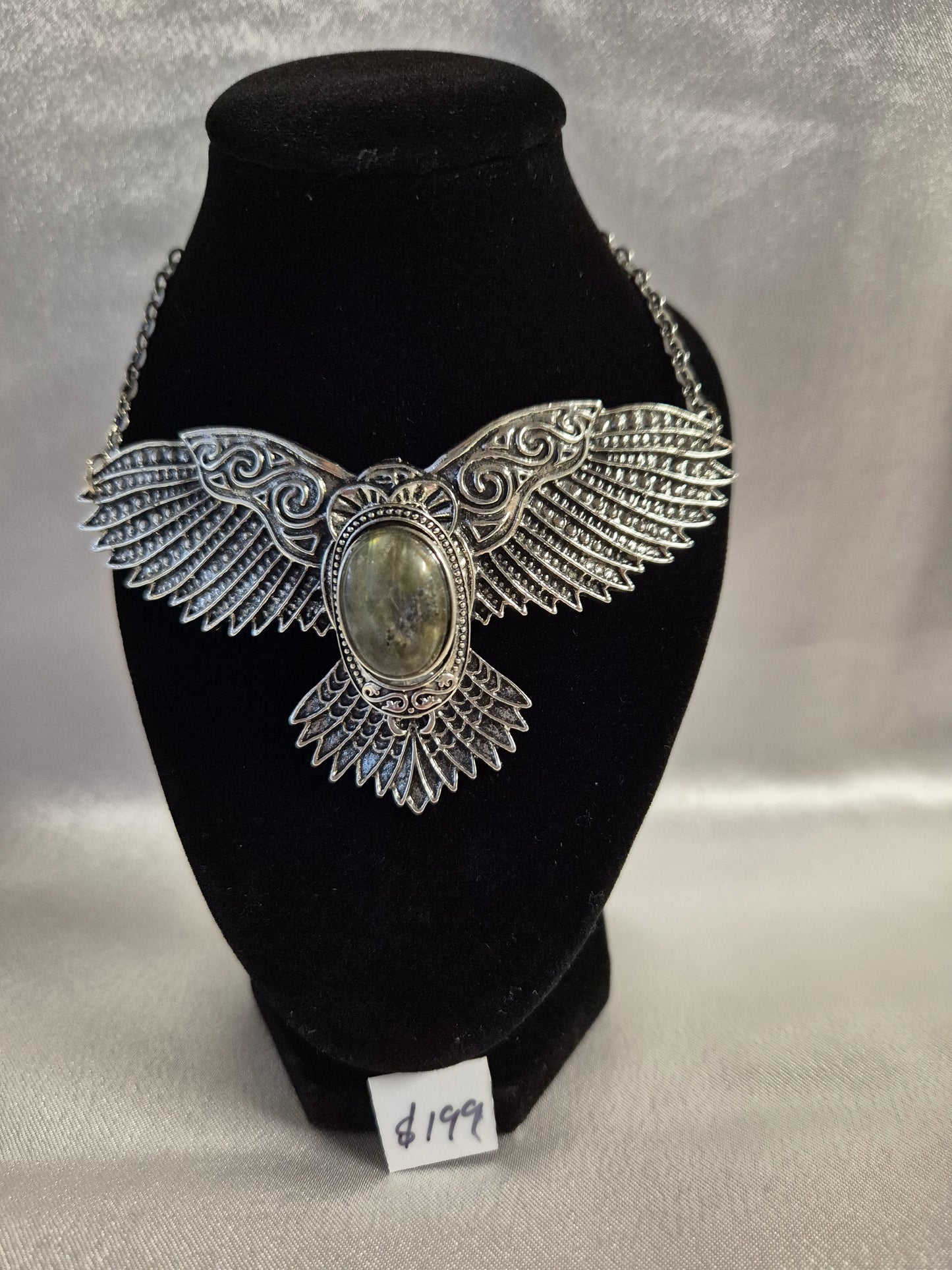 Gothic Labradorite Bird Necklace