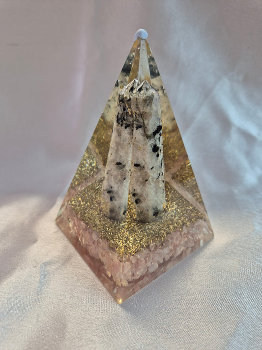 Orgonite Snow Flake Obsidian & Rose Quartz Pyramid