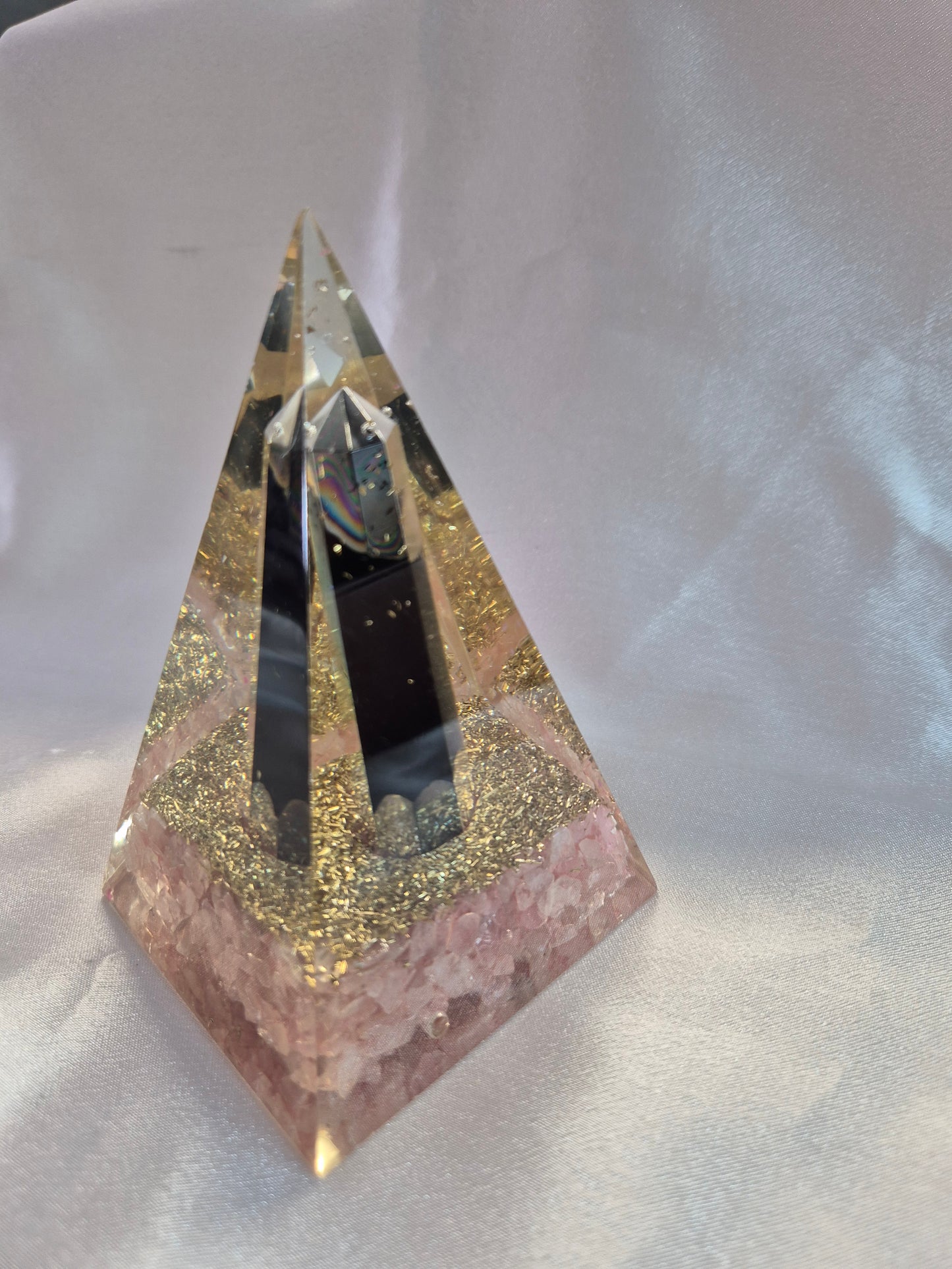 Orgonite Black Tourmaline & Rose Quartz Pyramid