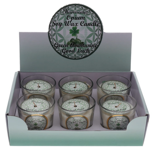 CRYSTAL SAND CANDLE - Good Luck Green Aventurine Opium Scented Votive