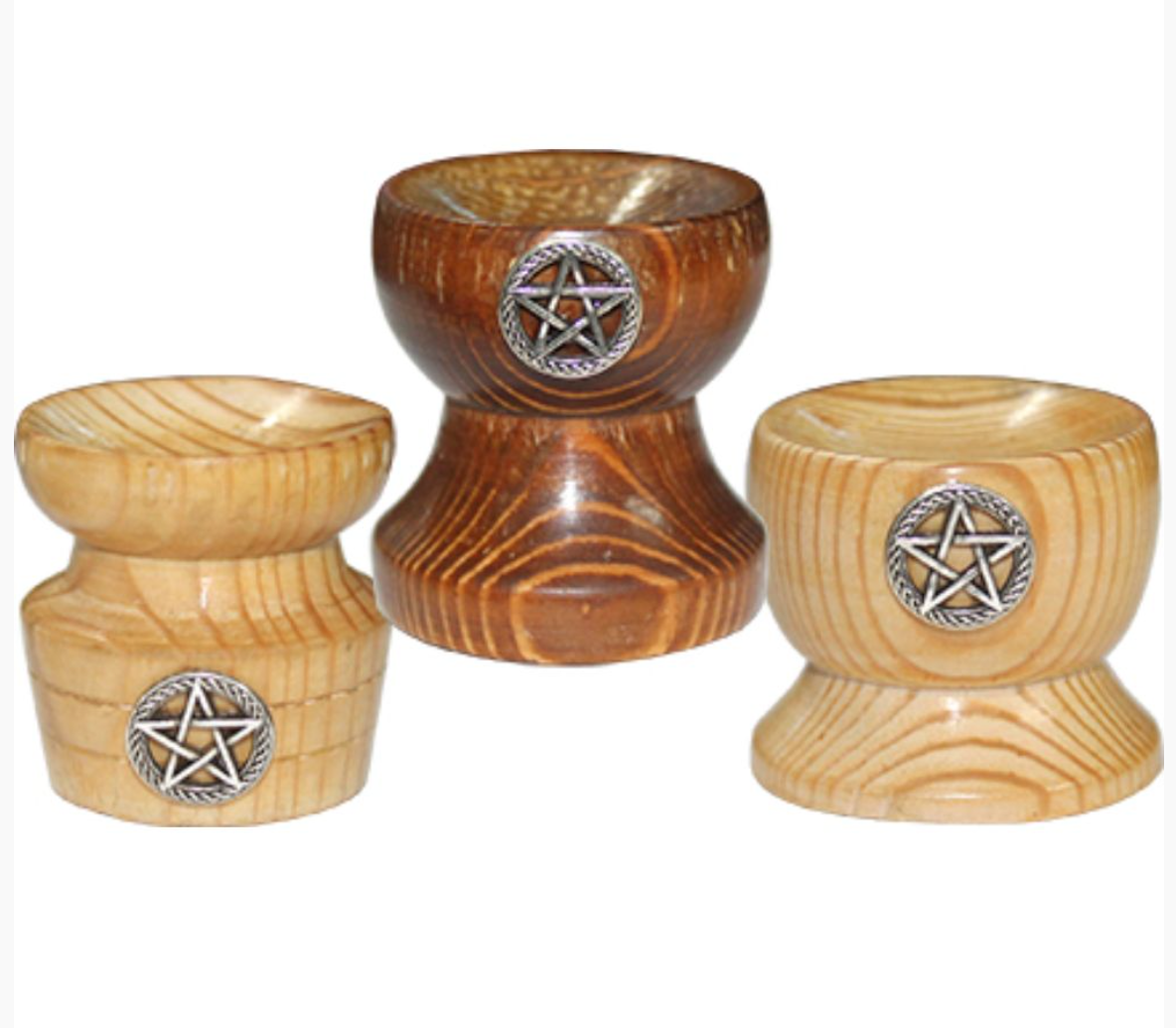 SPHERE STAND - Wood with Pentacle Inlay （set of 3）