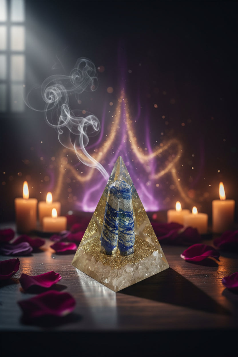 Lapis Lazuli Orgonite Pyramid – Wisdom, Truth & Spiritual Clarity