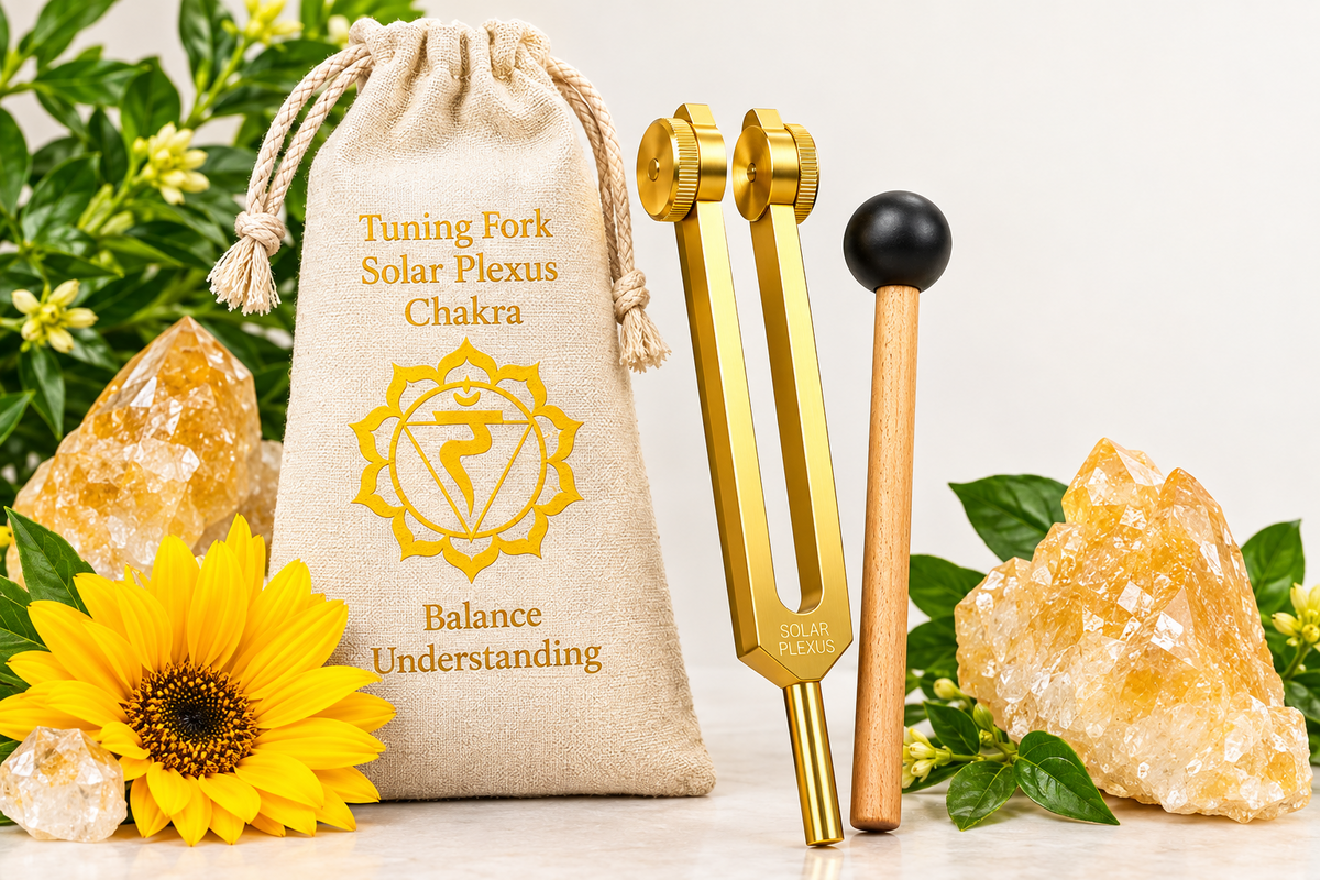 Beautifully presented Solar Plexus Chakra Tuning Fork Set designed for meditation, chakra work and sound-based spiritual practices. Traditionally associated with personal power, confidence, balance and inner strength.