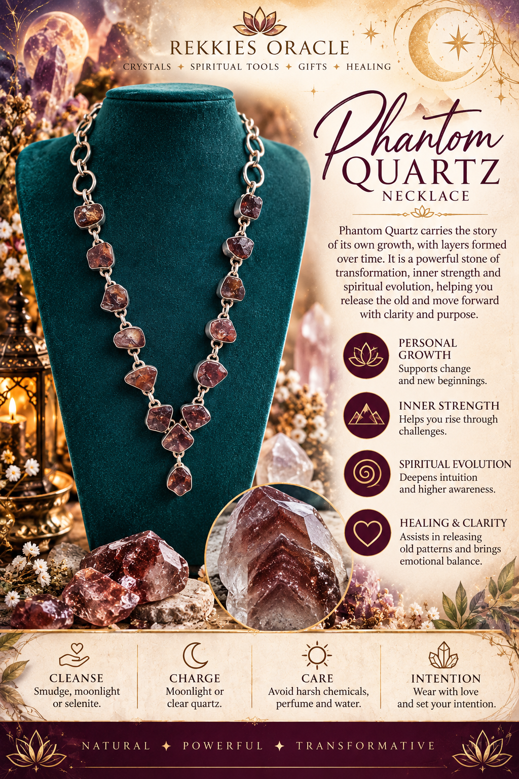 Phantom Quartz Raw Stone Necklace
Transformation • Growth • Clarity • Inner Strength