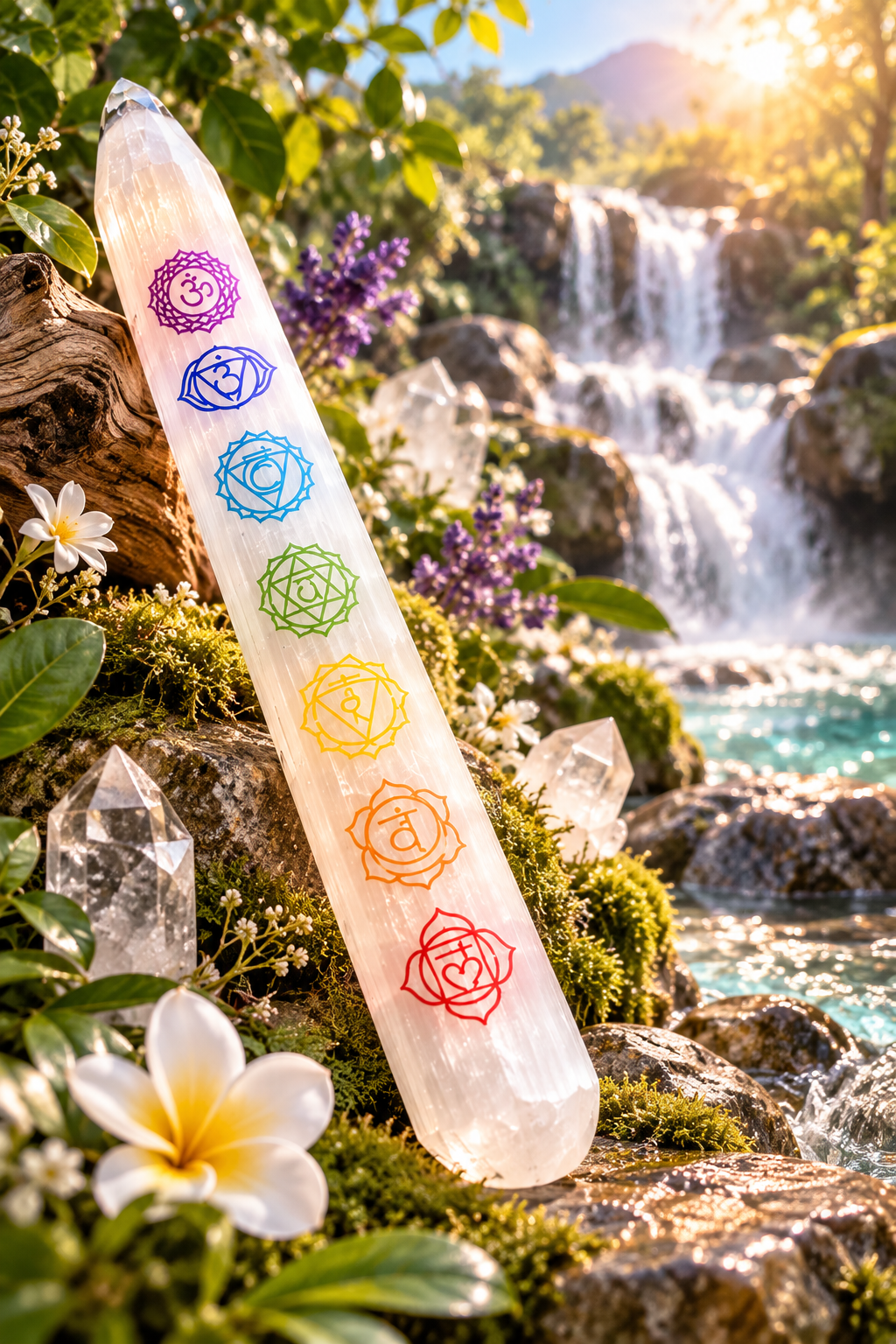Selentine Wand etched 7 Chakras
