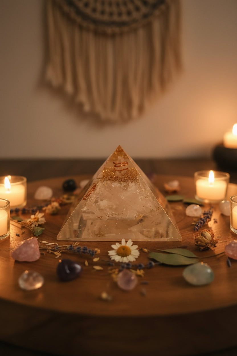 Orgonite Clear Quartz Copper Generator Pyramid