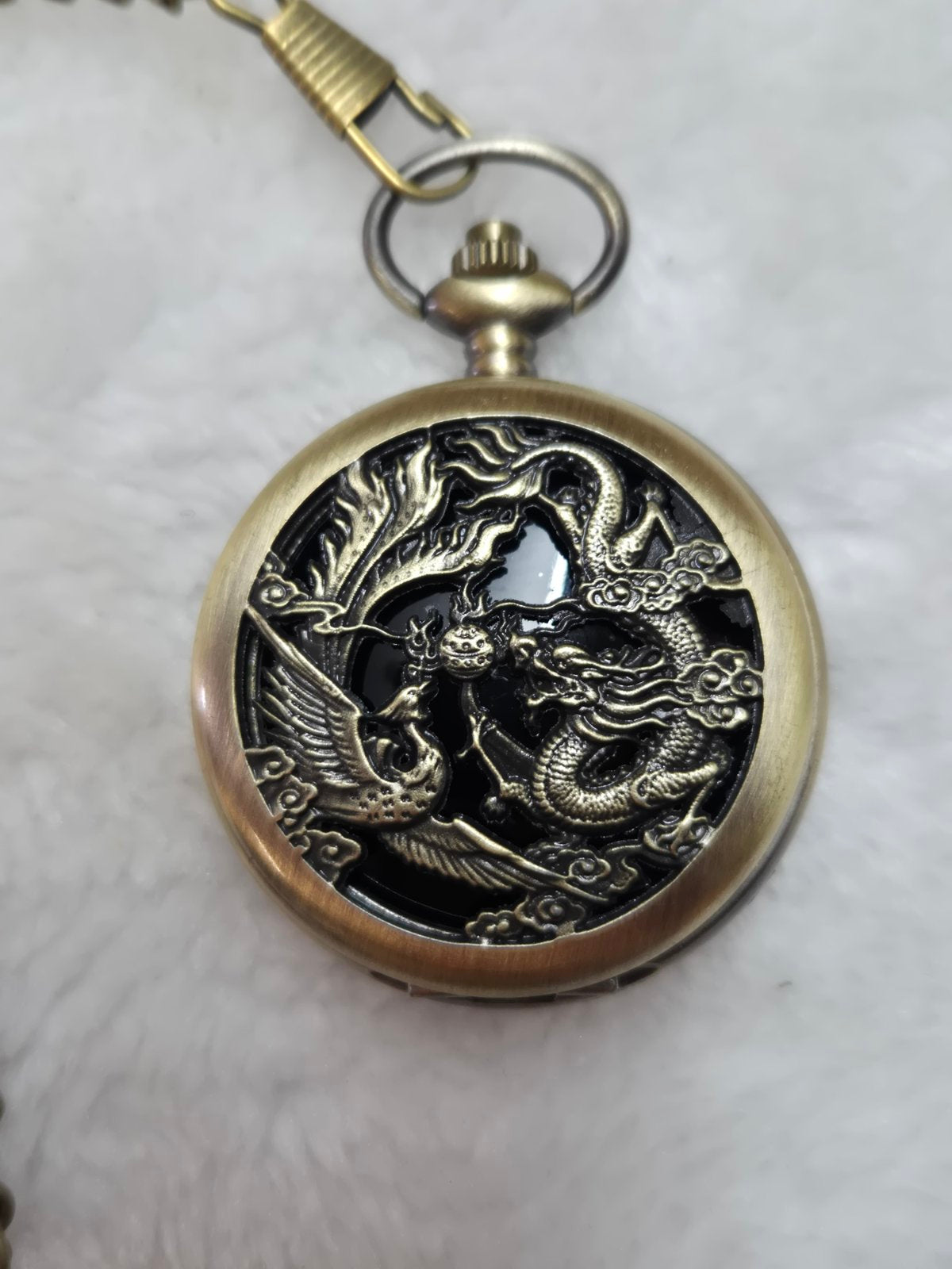 Vintage Dragon & Phoenix Pocket Watch Necklace