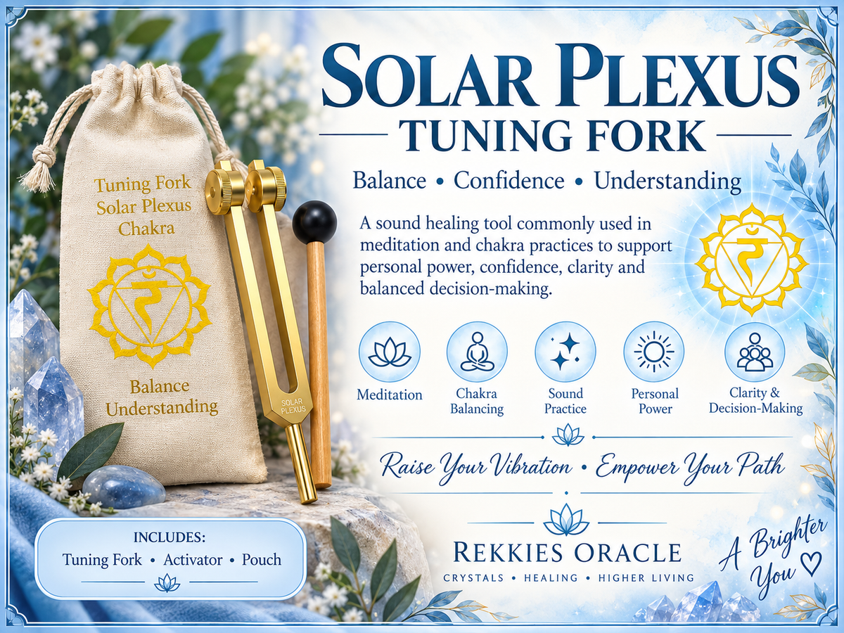 Beautifully presented Solar Plexus Chakra Tuning Fork Set designed for meditation, chakra work and sound-based spiritual practices. Traditionally associated with personal power, confidence, balance and inner strength.