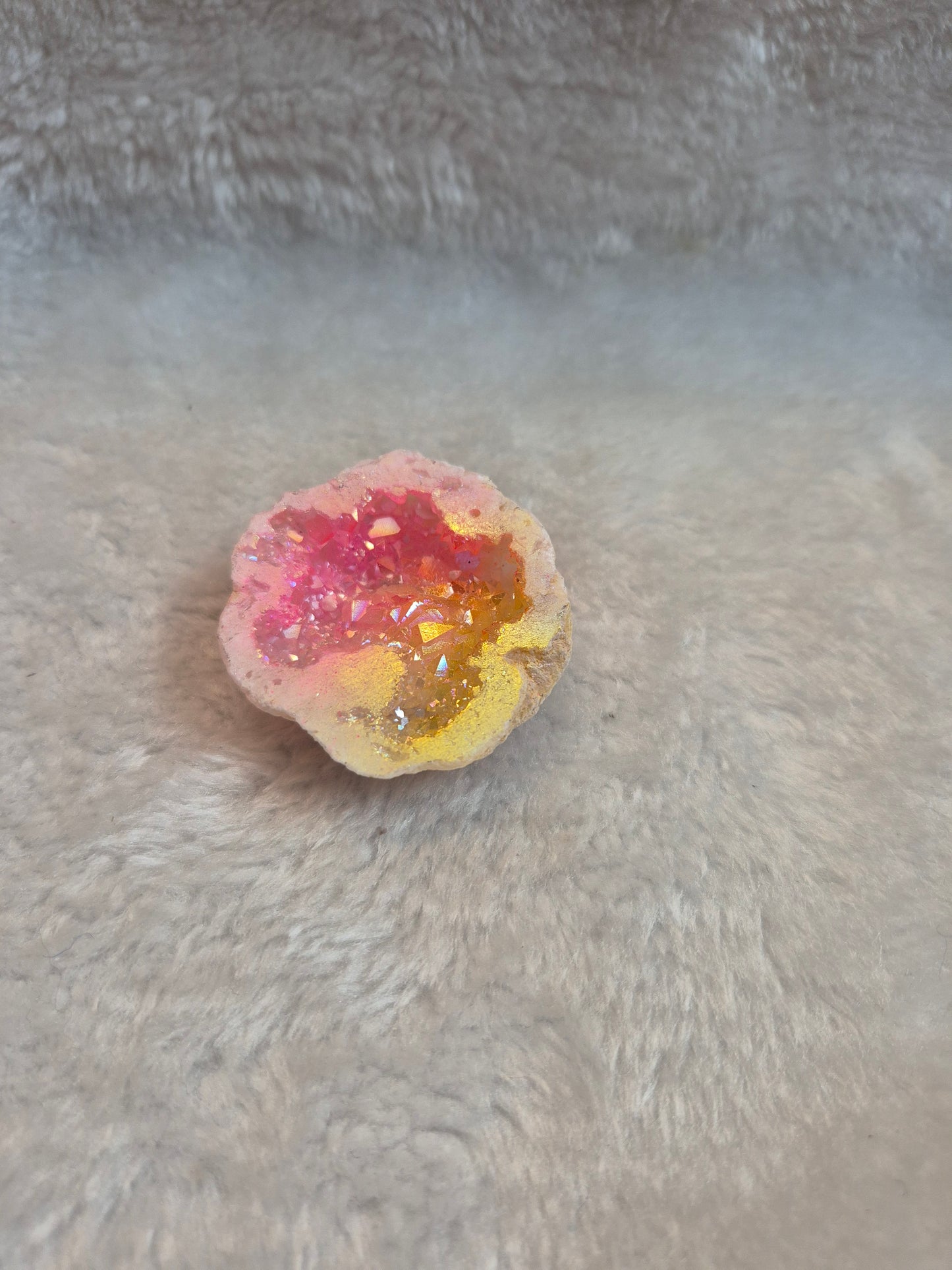 Yellow and Pink allAura White Agate Geode