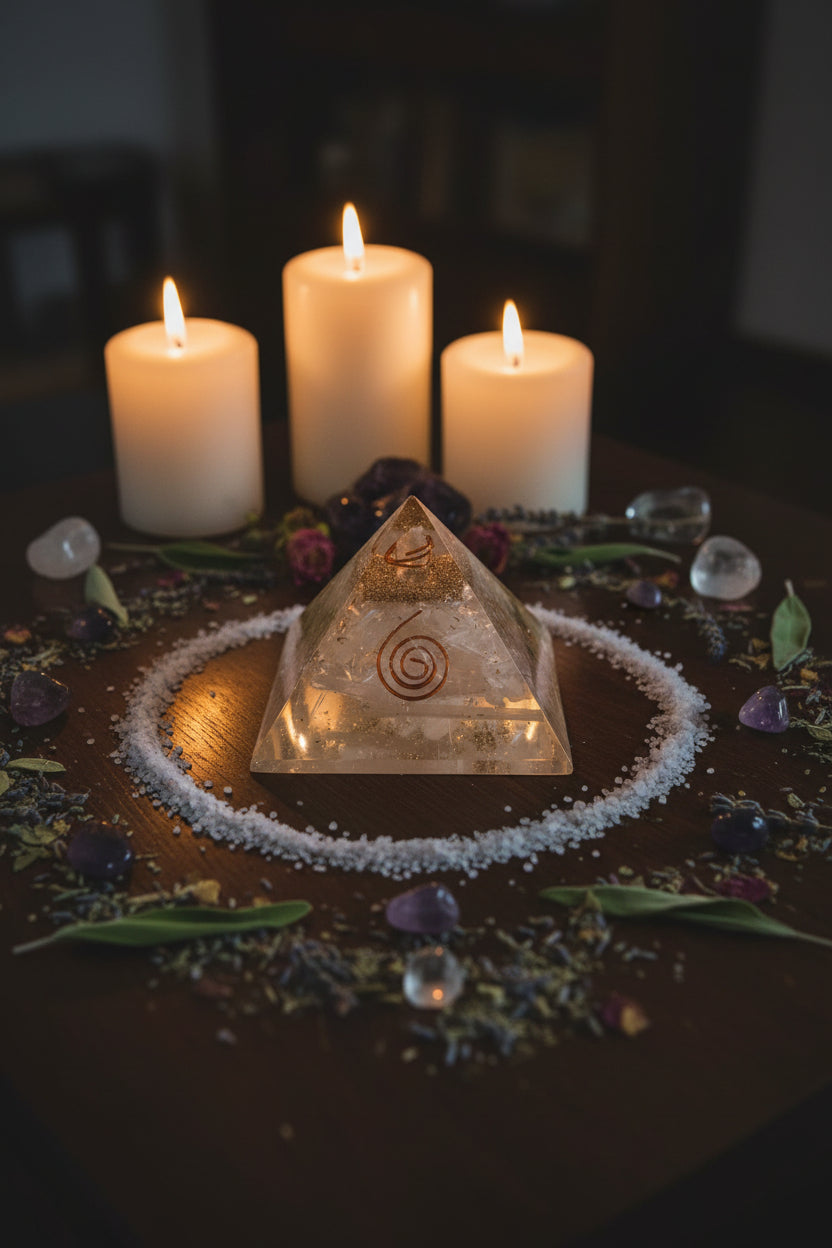 Orgonite Clear Quartz Copper Generator Pyramid