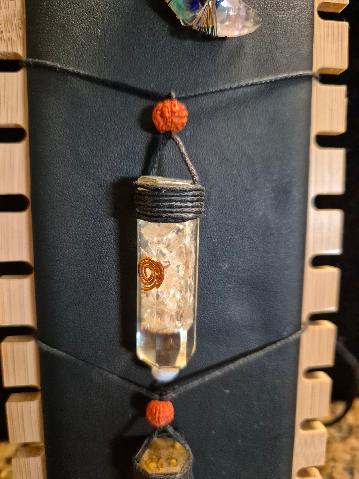 Organite clear quartz point with copper spiral