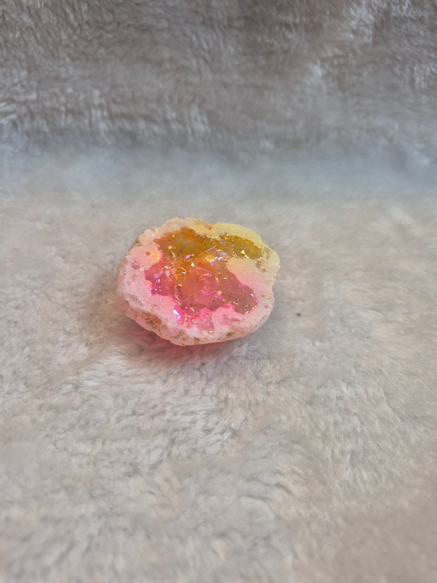 Yellow and Pink allAura White Agate Geode