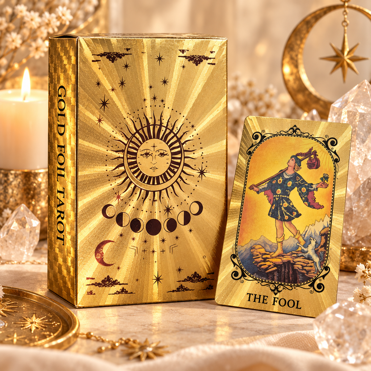 Gold Foil Tarot Cards – Golden Sun & Moon Celestial Edition