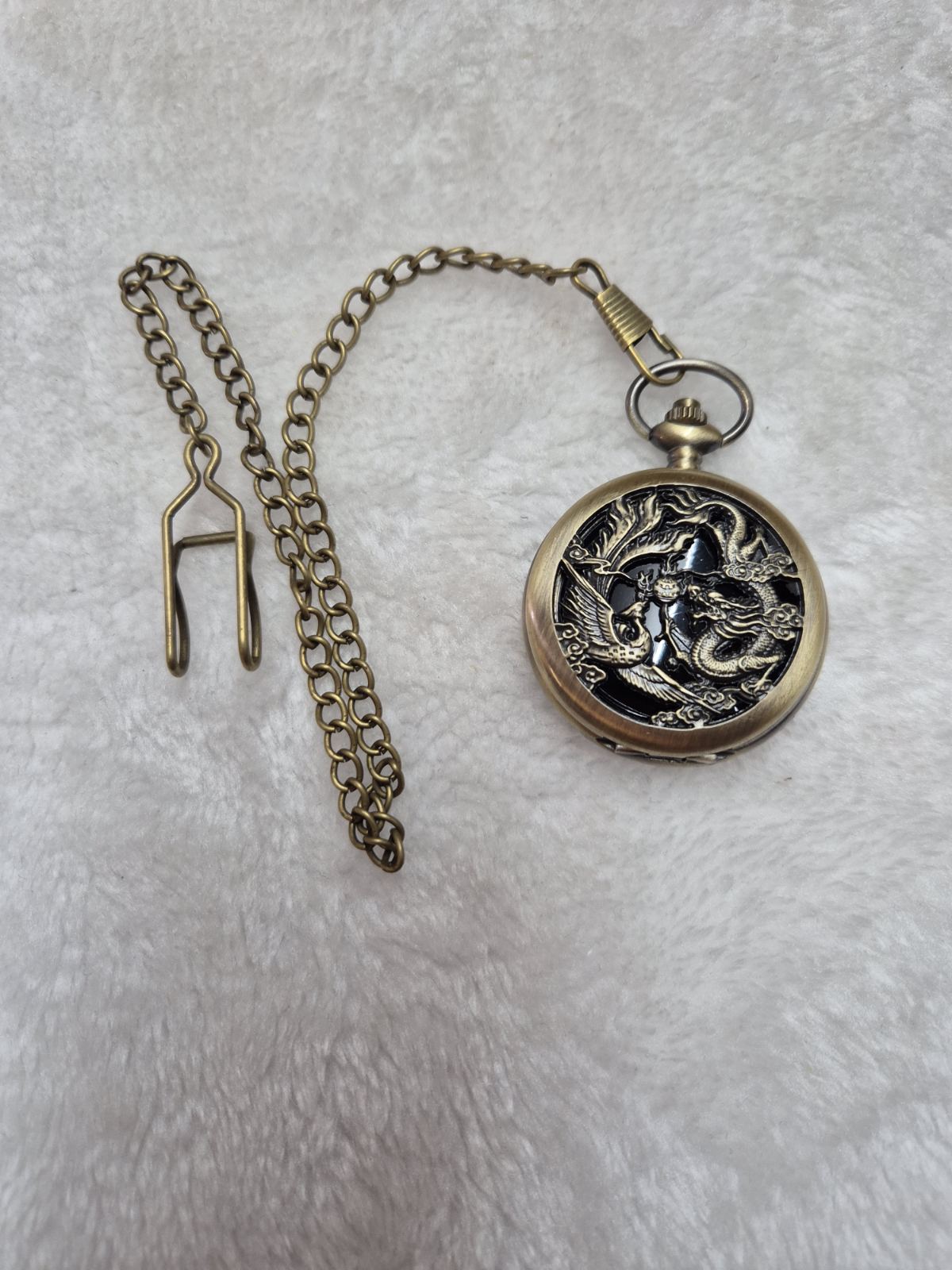Vintage Dragon & Phoenix Pocket Watch Necklace