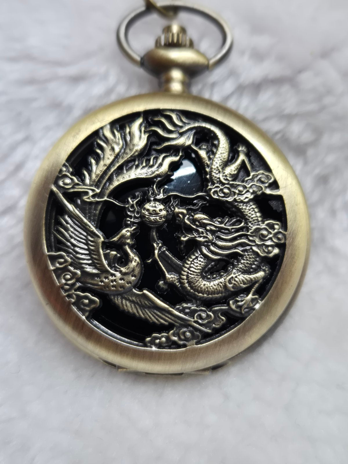 Vintage Dragon & Phoenix Pocket Watch Necklace