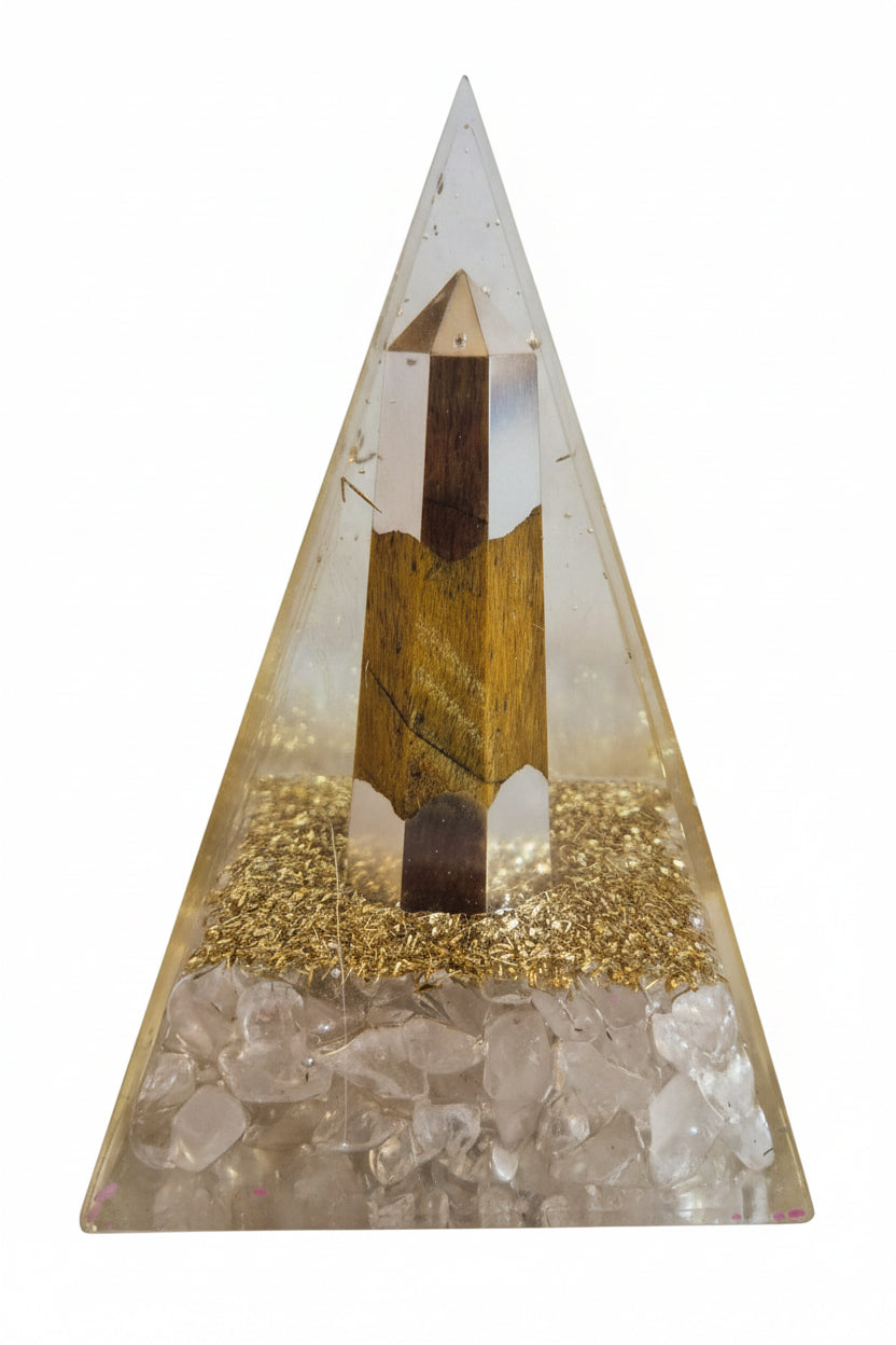 Tiger’s Eye Orgonite Pyramid – Confidence, Protection & Grounding